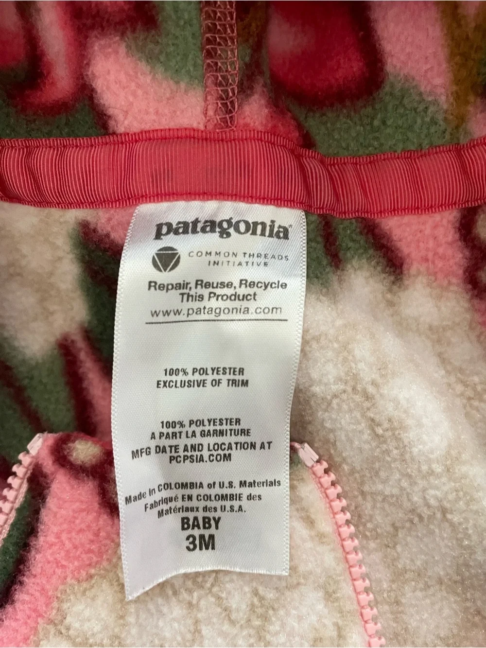 Patagonia Baby Synchilla Fleece Bunting Floral 3M Hooded Footed